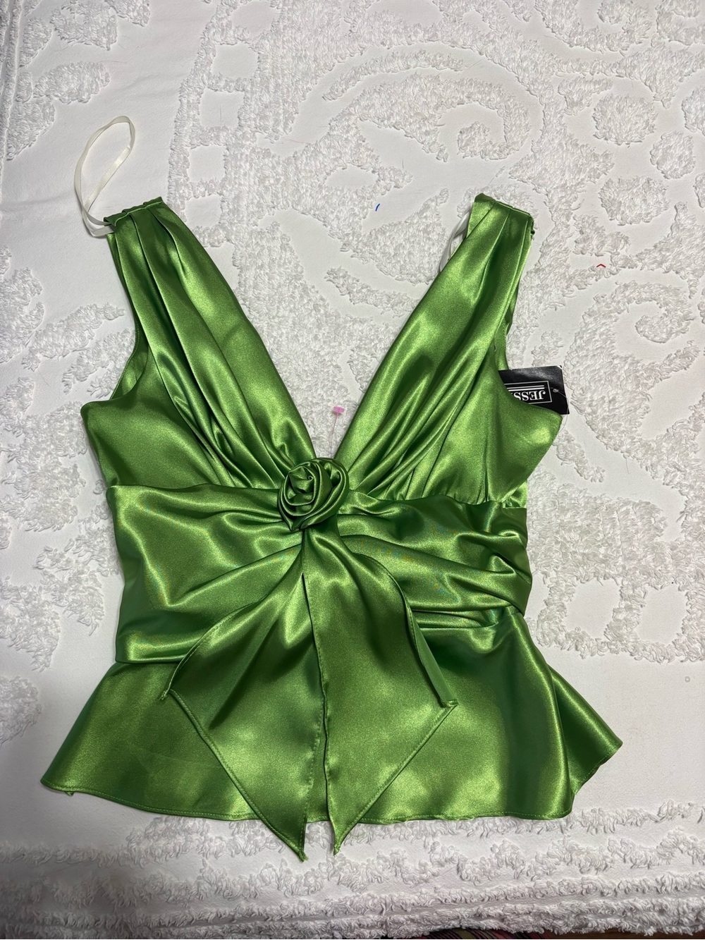 Y2K Jessica Howard Green Satin Twist-Front Camisole